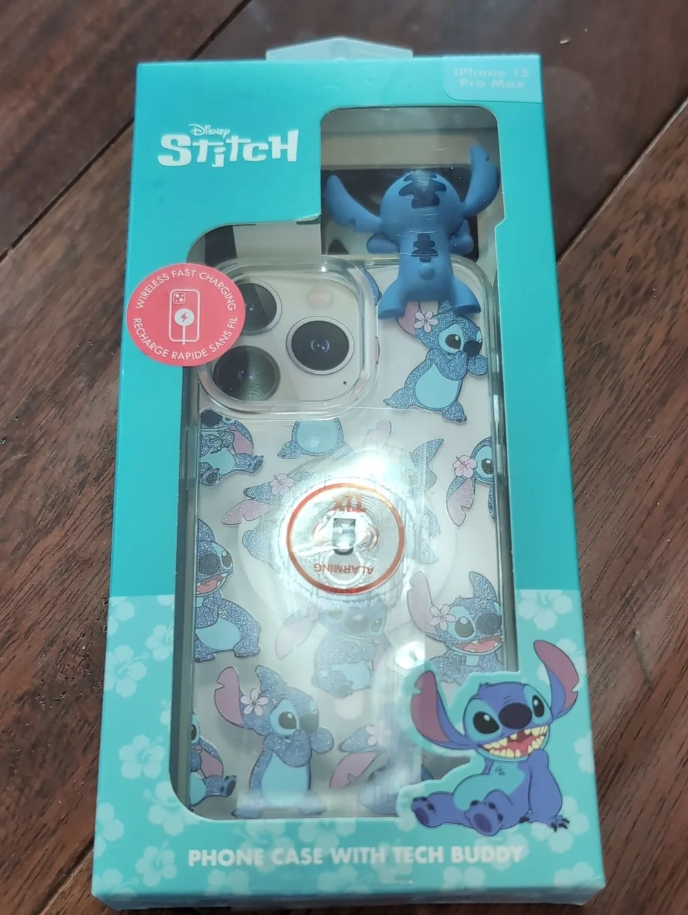 Disney Stitch Phone Case with Blue Tech Buddy and Patterned Artwork